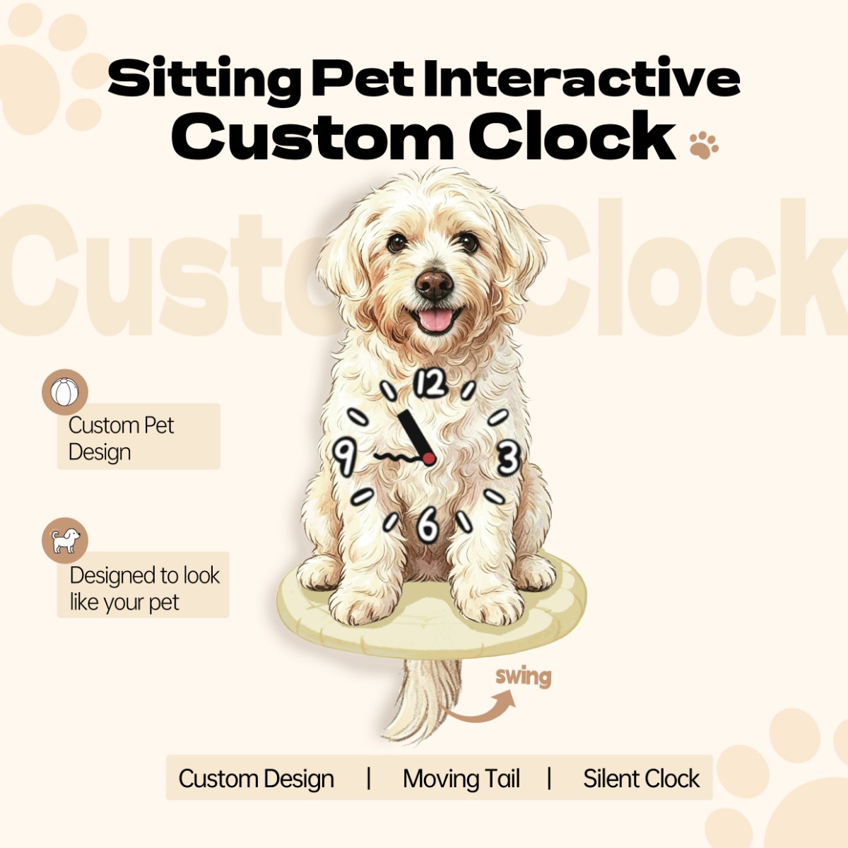 Sitting Pose | Custom Pet Moving Tail Clock