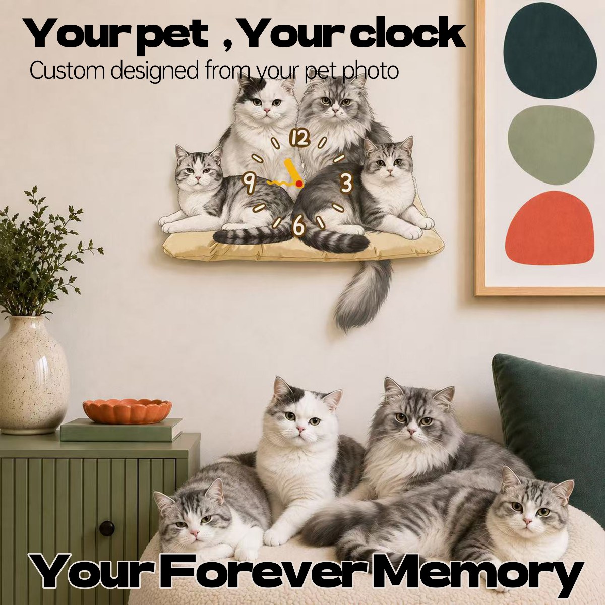 Four Pets | Custom Multi-Pet Moving Tail Clock